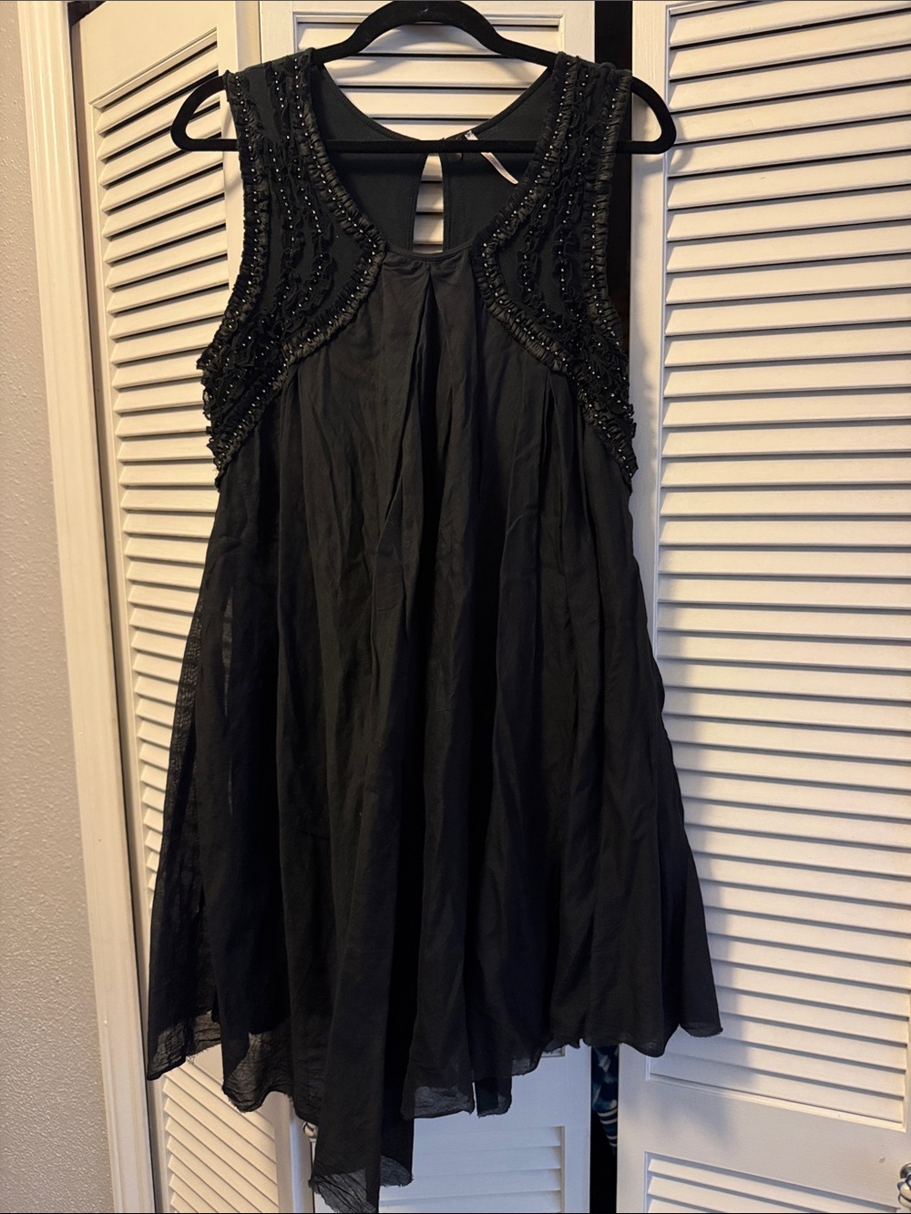 Free People Black Beaded Sleeveless Mini Dress